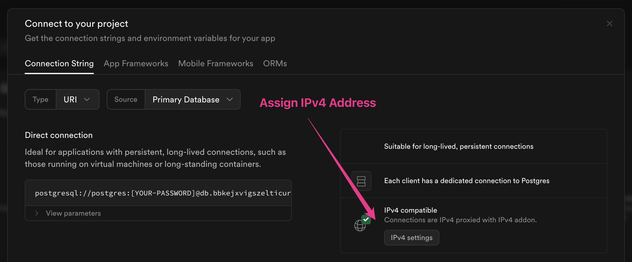 Screenshot of where to assign ipv4 address