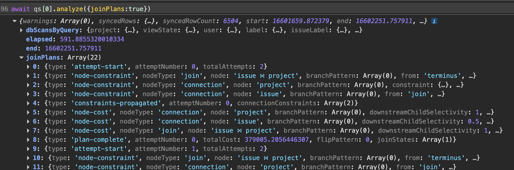 Zero join planner output